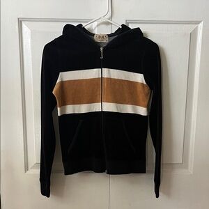 Vintage Juicy Couture Black and Brown Velour Zip-up Hoodie Size S/M
